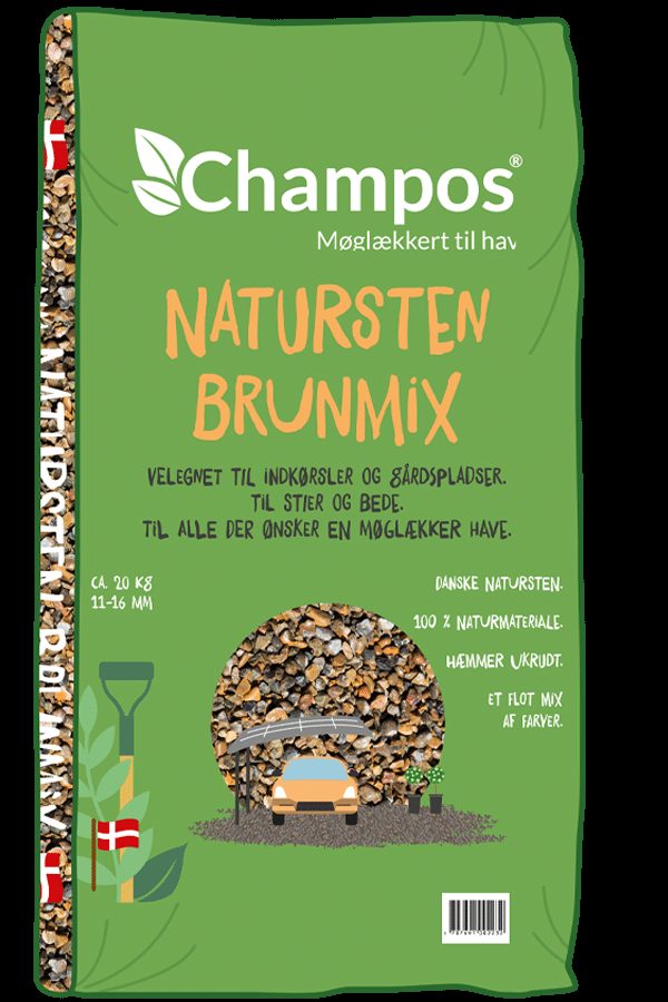 Natursten Brunmix 20 kg 3 <h3 data-start="177" data-end="219"><strong data-start="181" data-end="219">Natursten Brunmix 11–16 mm – 20 kg</strong></h3> <p data-start="221" data-end="517">Vores <strong data-start="227" data-end="248">Natursten Brunmix</strong> er et flot mix af danske natursten med varme, naturlige nuancer, der giver et levende og harmonisk udtryk. Stenenes farvespil gør dem til et <strong data-start="390" data-end="455">smukt og karakterfuldt alternativ til klassiske granitskærver</strong>, især hvis du ønsker mere liv og variation i din belægning.</p> <p data-start="519" data-end="786">Stenene har en <strong data-start="534" data-end="549">kantet form</strong>, som gør, at de <strong data-start="566" data-end="584">kiler sig fast</strong> og skaber et <strong data-start="598" data-end="624">meget stabilt underlag</strong> – ideelt til <strong data-start="638" data-end="675">indkørsler, gårdspladser og stier</strong>. De varierer i størrelsen <strong data-start="702" data-end="714">11–16 mm</strong>, hvilket giver en jævn og robust overflade med et naturligt udseende.</p> Natursten Brunmix 20 kg