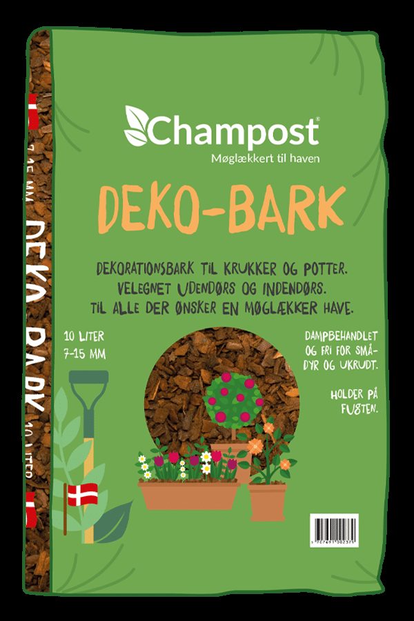 Deko-bark 7-15mm 3 <h2>Deko-bark 7-15 mm</h2> Dekobark er en forkortelse for dekorationsbark. Barken er meget fin i forhold til andet bark og derfor særledes velegnet til indendørs krukker. Så ønsker du at gøre lidt ekstra for dine krukker og potter, er det netop denne bark du skal vælge. Deko-bark 7-15 mm