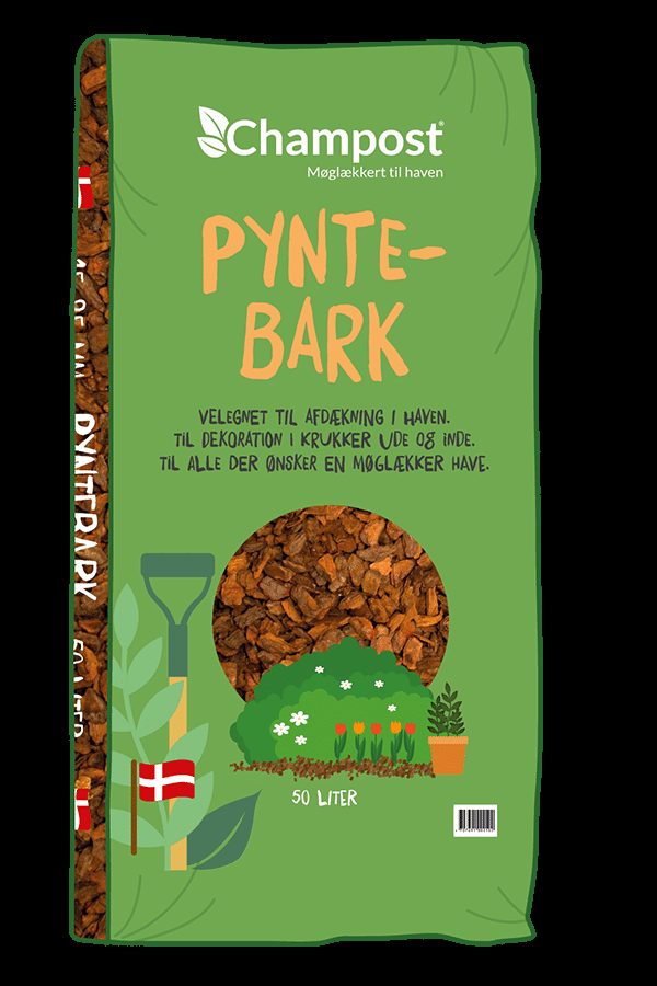 Pyntebark 15-25 mm 10 I 3 <h2>Pyntebark 15-25 mm 10 I</h2> Denne smukke rødbrune pinjebark er dampbehandlet og fri for smådyr og ukrudtsfrø. Pinjebarken kommer fra sydeuropæiske pinjetræer (nåletræer). Barken er et naturprodukt og beregnet til afdækning i haver samt dekoration i krukker og potter. Når du lægger et lag (ca. 8 cm) pyntebark i blomsterbede, under buske og træer minimerer det ukrudtsfrø i at spire. Om sommeren bevarer pyntebarken jordens fugtighed, og om vinteren beskyttes planterødderne mod frost. Barken giver ro og planterne fremtræder utrolig flotte. Pyntebarkens størrelse og farve gør den også velegnet til dekoration i krukker og potter. Størrelse: 15 – 25 mm. Pyntebark 15-25 mm 10 I