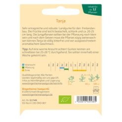 Agurk Tanja Økologisk og Biodynamiske 7 <h3>Agurk Tanja Økologisk og Biodynamiske</h3> Salatagurk Tanja er en god ydelse, blandet blomstrende sort til friluftsdyrkning (udendørs agurk). Frugterne er mørkegrønne, slanke og omkring 20-25 cm lange. Lidt stikkende. Helt uden bitterhed. Agurk Tanja